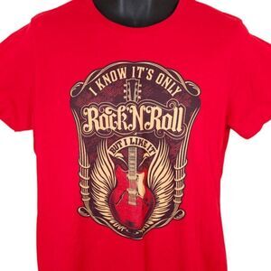 Rock N Roll T Shirt Womens Size XL Red Guitar Wings Music